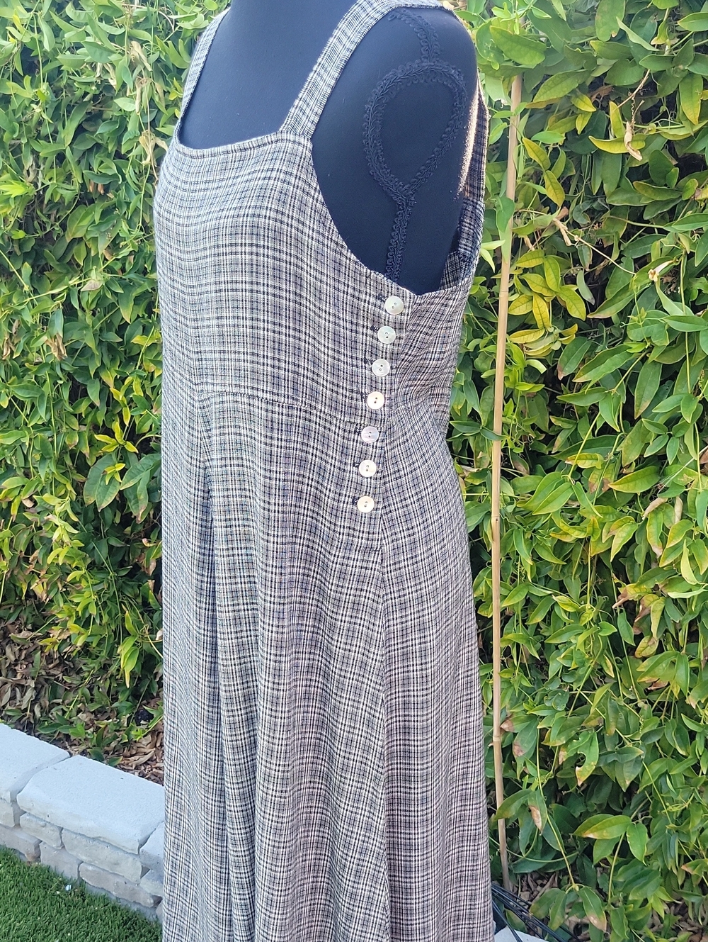 Vintage 90s Plaid Overall Maxi Dress With Side Button Detail - Picture 3 of 16